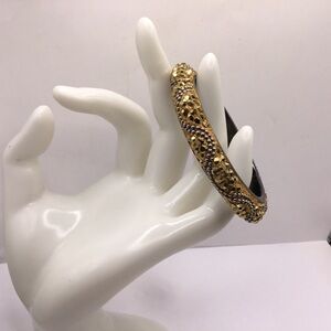 Vintage Gold Amber Crystal Bangle Bracelet Silver Beads